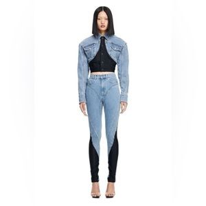 Mugler Spiral-panel Jeans ( H&M collaboration) 
Light denim blue/black.
